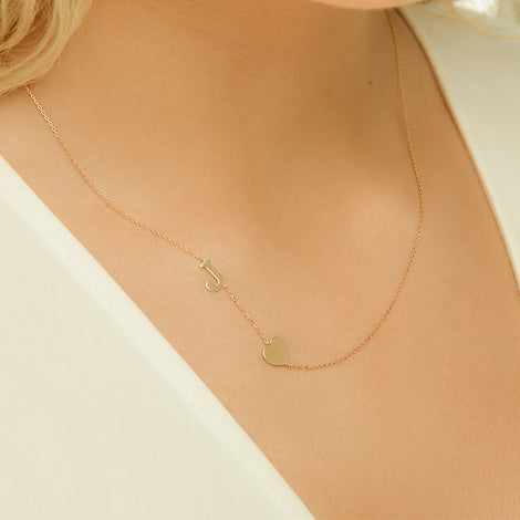 14k Gold Initial Heart Necklace