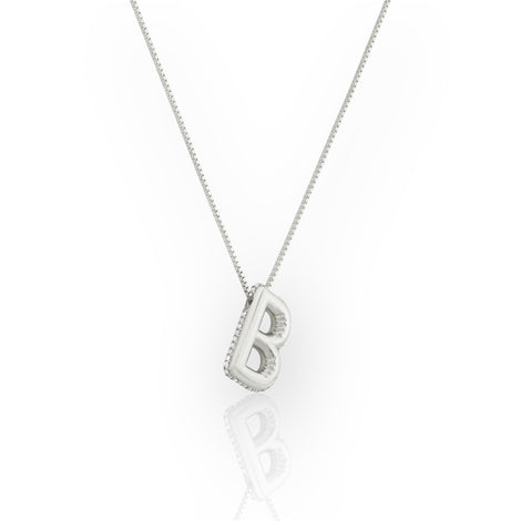 14K Line Diamond Bubble Letter Necklace