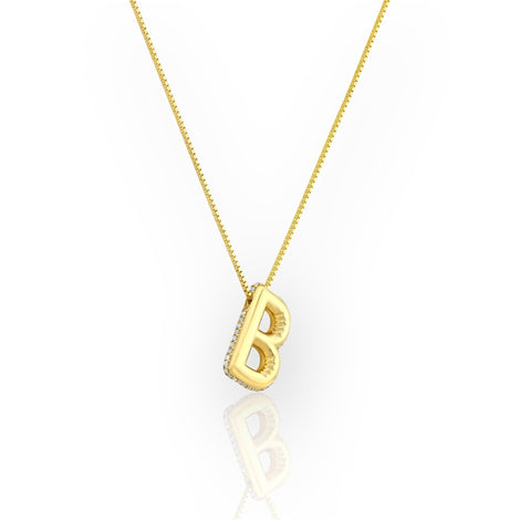 14K Line Diamond Bubble Letter Necklace