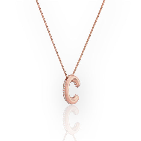 14K Line Diamond Bubble Letter Necklace