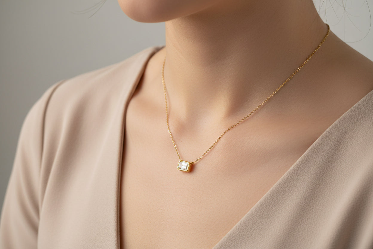 Emerald Lab Grown Diamond Bezel Necklace
