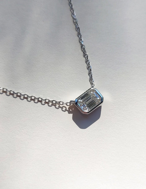 Emerald Lab Grown Diamond Bezel Necklace