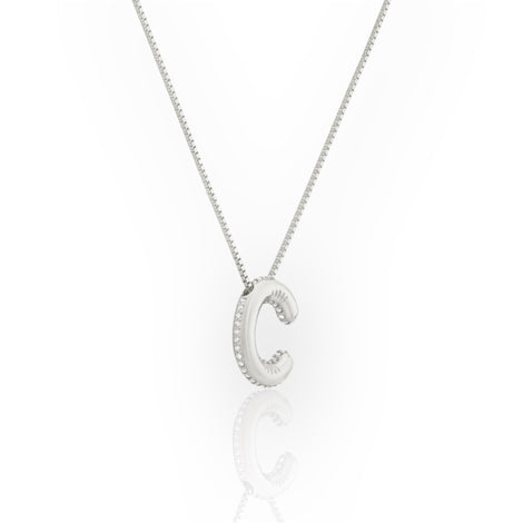 14K Line Diamond Bubble Letter Necklace