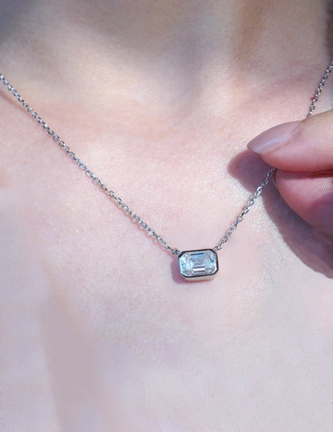Emerald Lab Grown Diamond Bezel Necklace