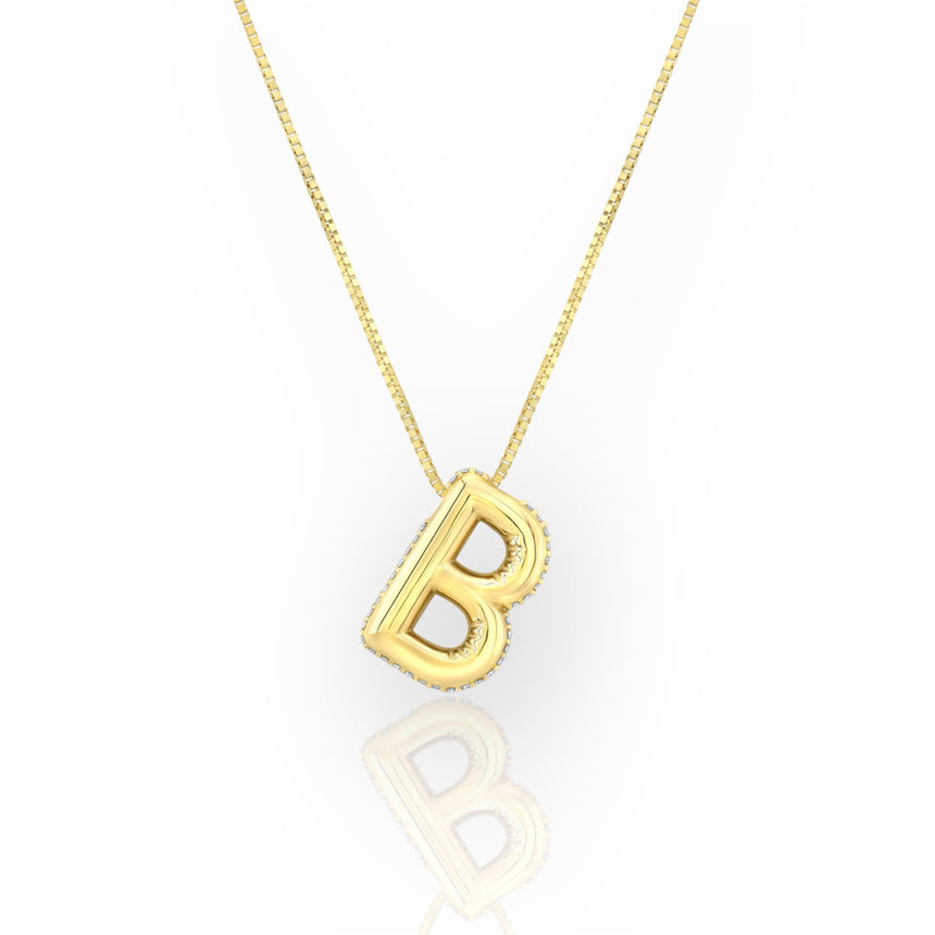 14K Line Diamond Bubble Letter Necklace