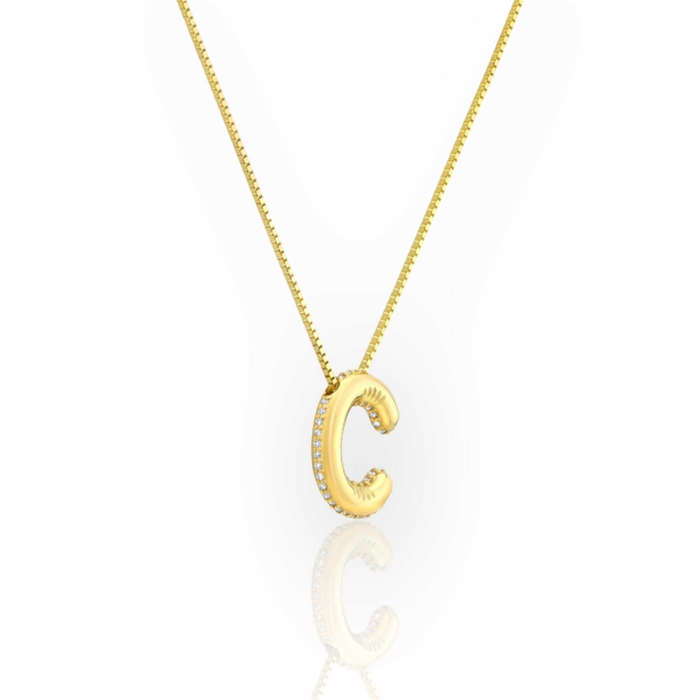 14K Line Diamond Bubble Letter Necklace