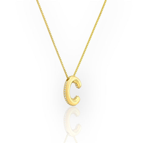 14K Line Diamond Bubble Letter Necklace