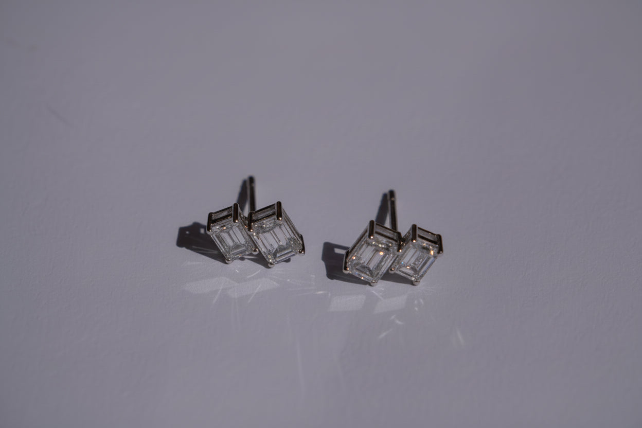 Twin Emerald Cut Lab-Grown Diamond Stud Earrings