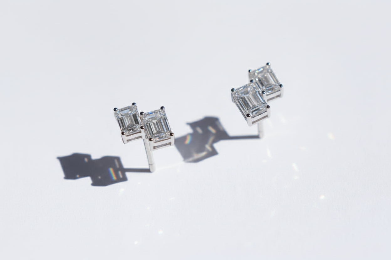 Twin Emerald Cut Lab-Grown Diamond Stud Earrings