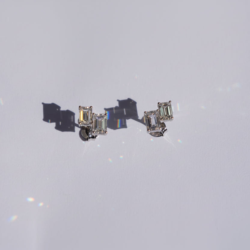 Twin Emerald Cut Lab-Grown Diamond Stud Earrings