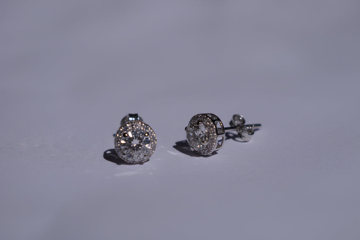 Halo Round Brilliant Lab-Grown Diamond Stud Earrings