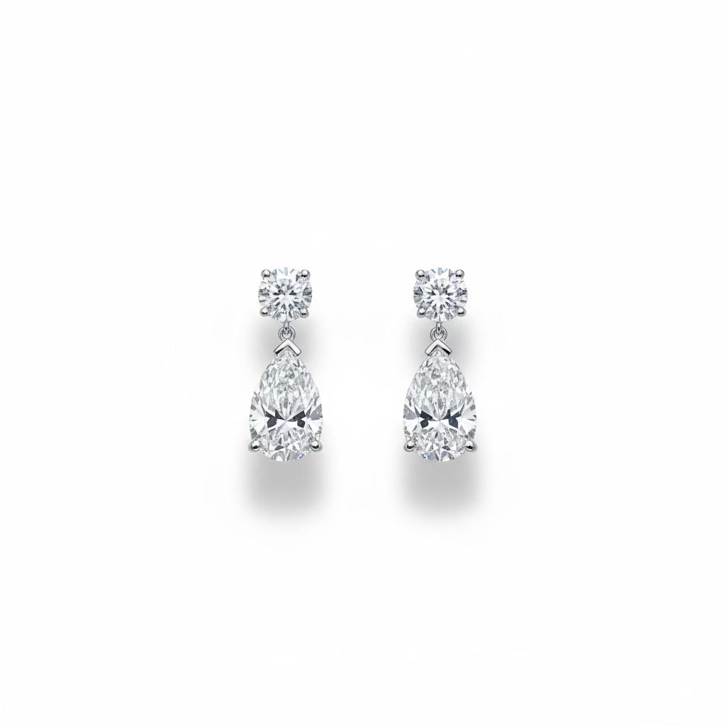 Round meets Pear Shaped Lab-Grown Diamond Dangling Stud Earrings