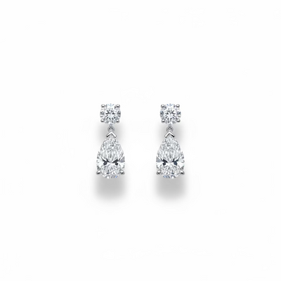 Round meets Pear Shaped Lab-Grown Diamond Dangling Stud Earrings