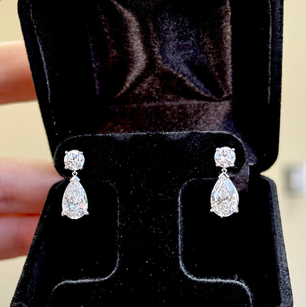 Round meets Pear Shaped Lab-Grown Diamond Dangling Stud Earrings