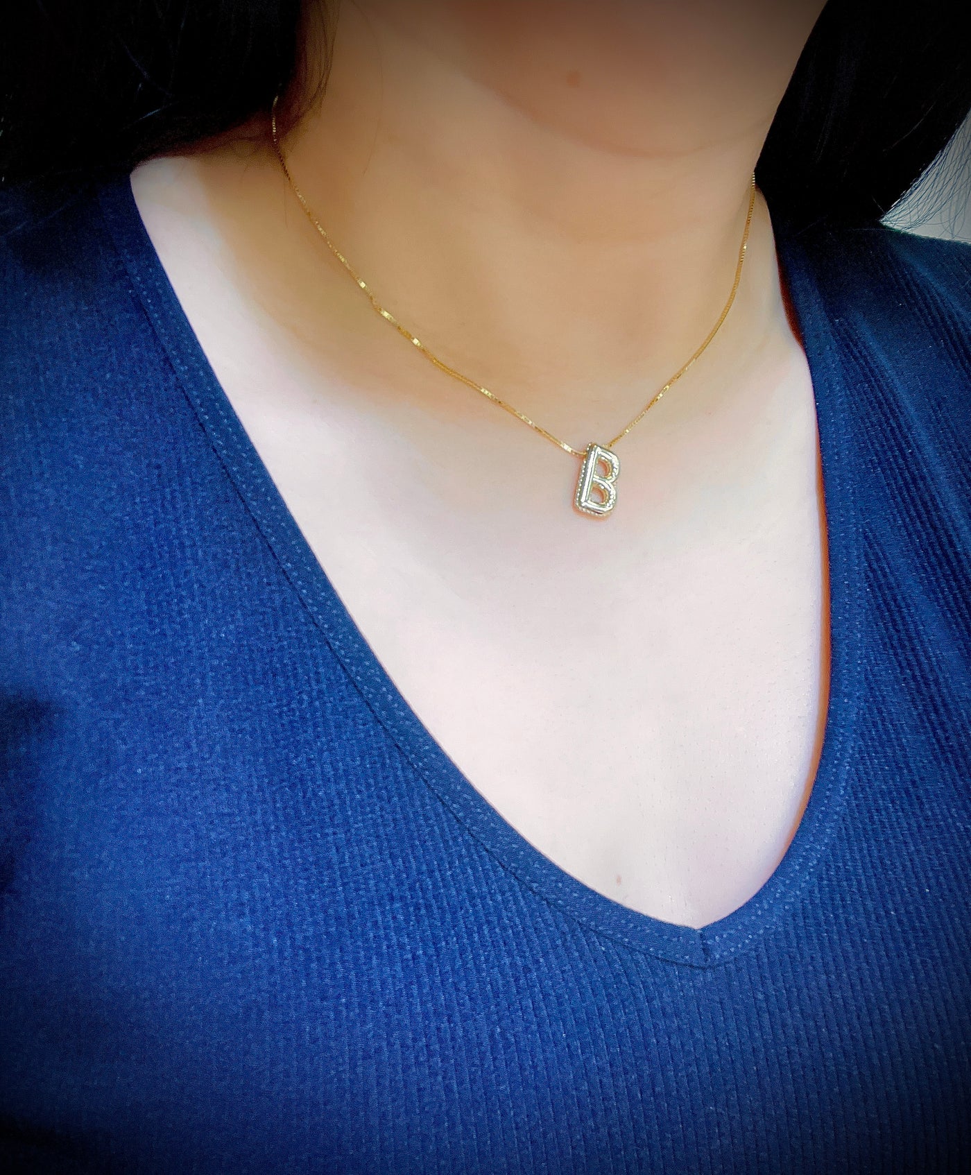 14K Line Diamond Bubble Letter Necklace