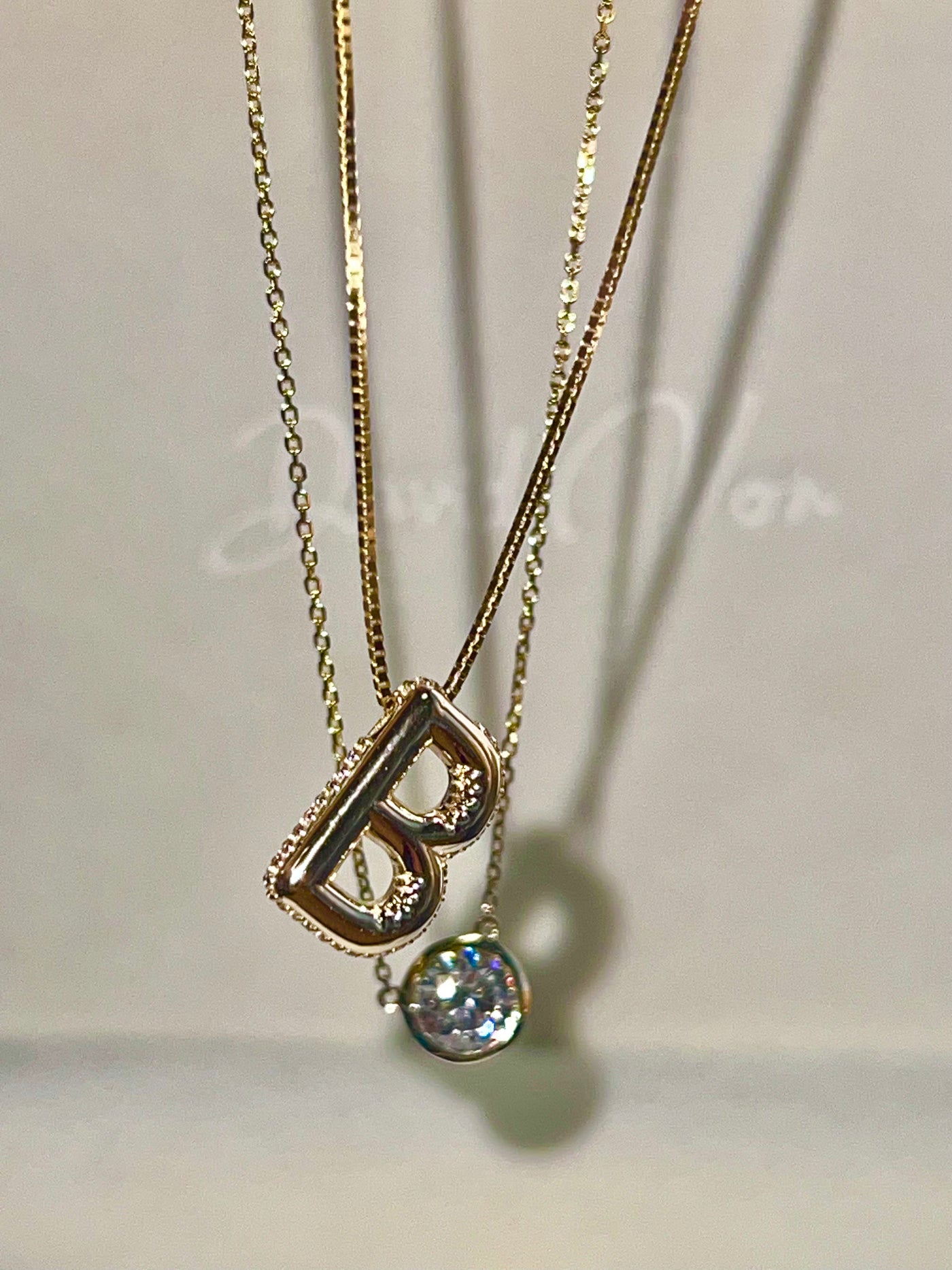 14K Line Diamond Bubble Letter Necklace