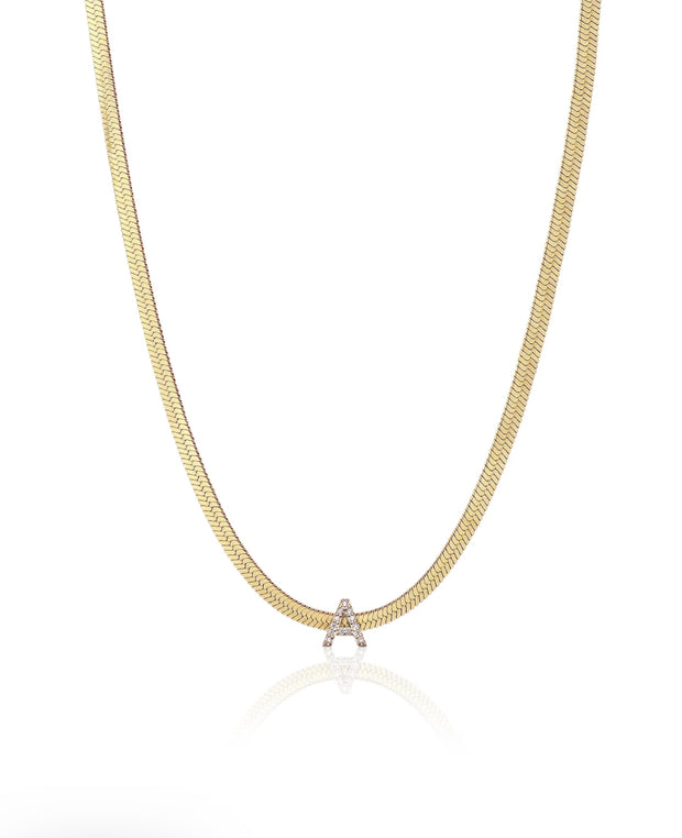 Diamond Initial Herringbone Necklace