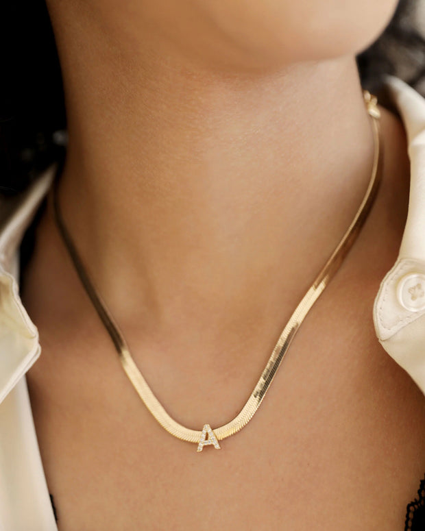 Diamond Initial Herringbone Necklace