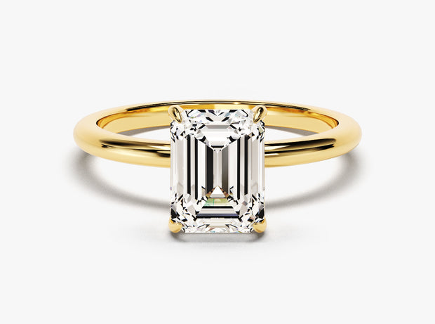 Emerald Solitaire Lab Grown Diamond Ring