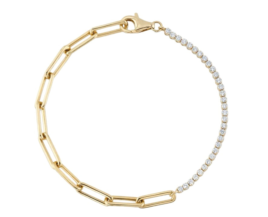 Paper Clip Tennis Diamond Bracelet