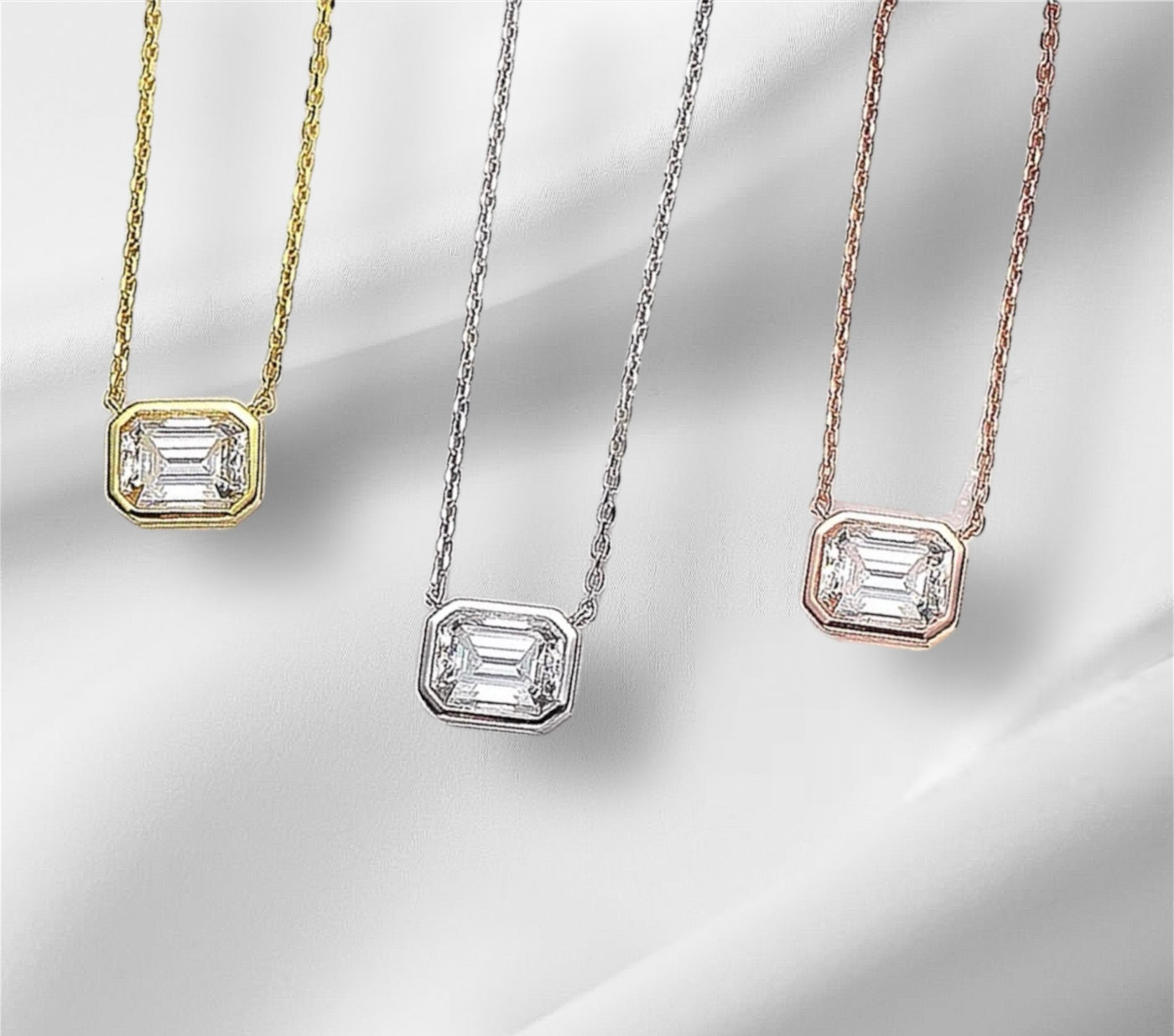 Emerald Lab Grown Diamond Bezel Necklace