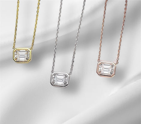 Emerald Lab Grown Diamond Bezel Necklace