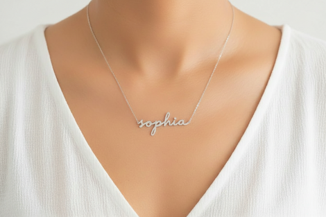 Cursive Diamond Nameplate Necklace