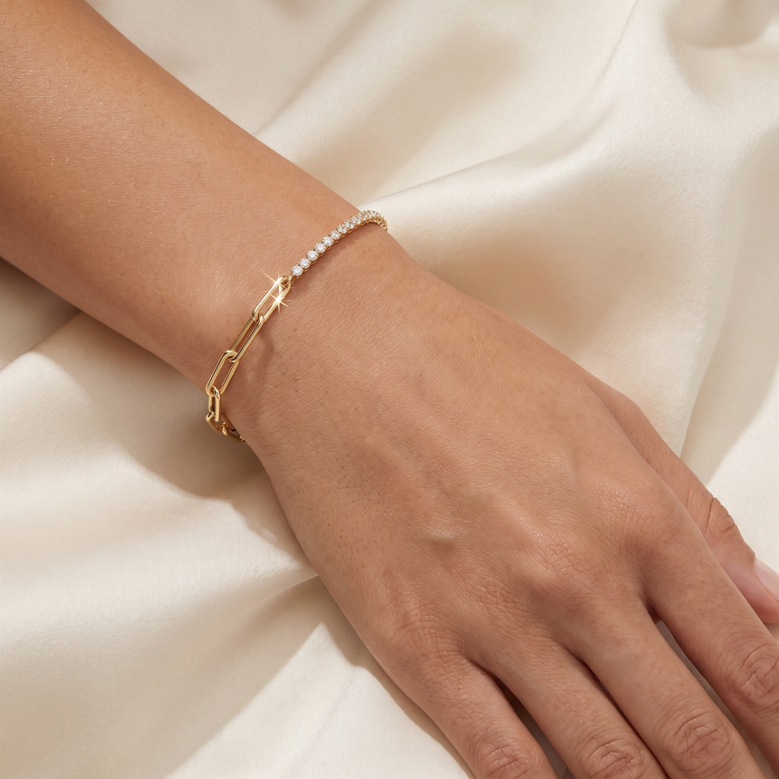 Paper Clip Tennis Diamond Bracelet