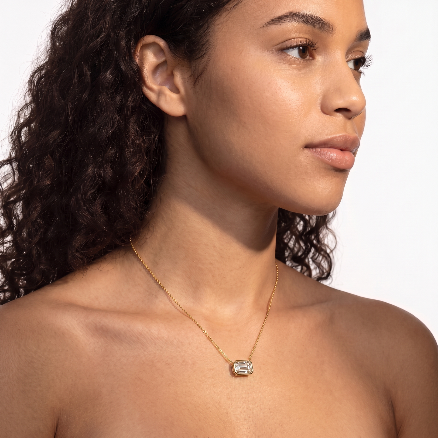 Emerald Lab Grown Diamond Bezel Necklace
