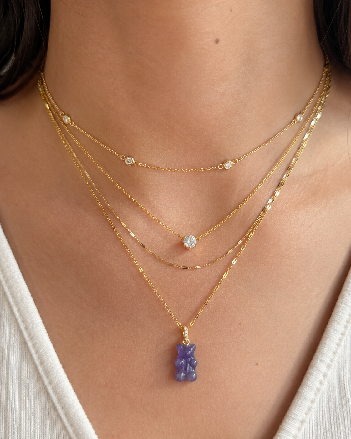 The Petite Gem Bear Necklace