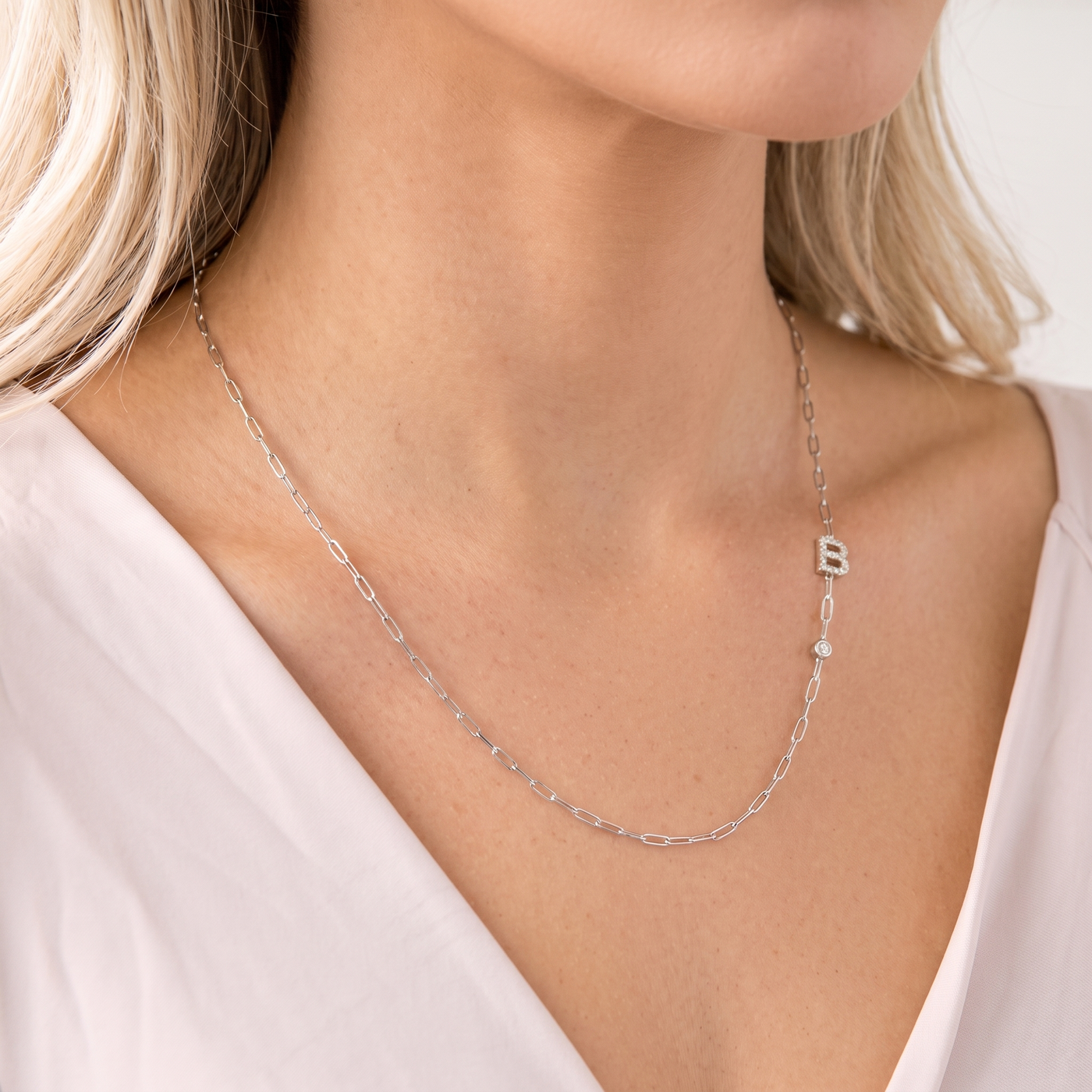 Paper Clip Initial Bezel Diamond Necklace