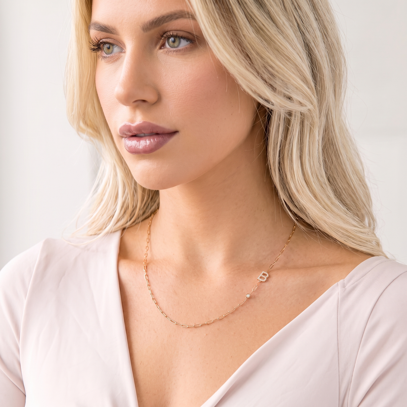 Paper Clip Initial Bezel Diamond Necklace