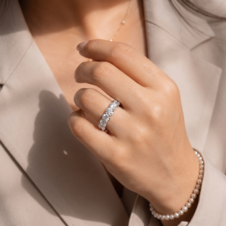 Round Cut U Shape Prong Lab Grown Diamond Eternity Ring