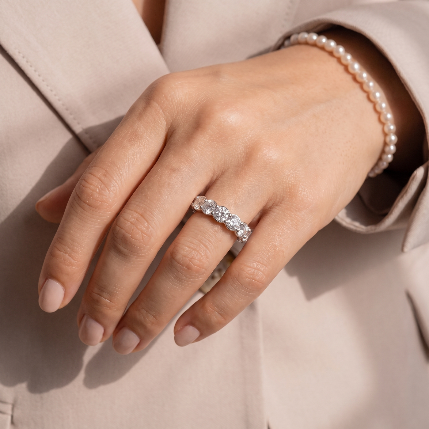 Round Cut U Shape Prong Lab Grown Diamond Eternity Ring