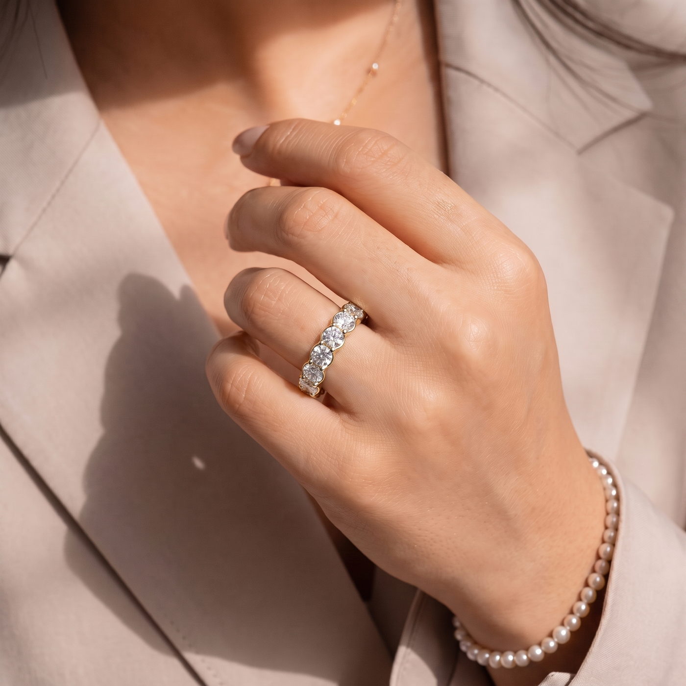 Round Cut U Shape Prong Lab Grown Diamond Eternity Ring