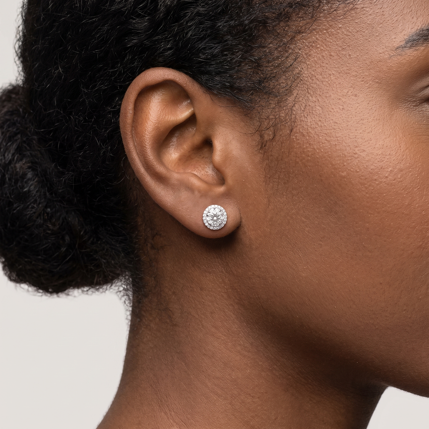 Halo Round Brilliant Lab-Grown Diamond Stud Earrings