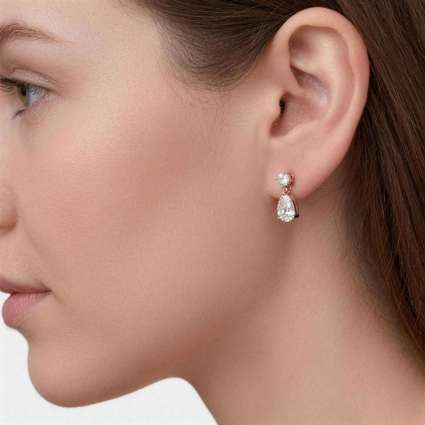 Round meets Pear Shaped Lab-Grown Diamond Dangling Stud Earrings