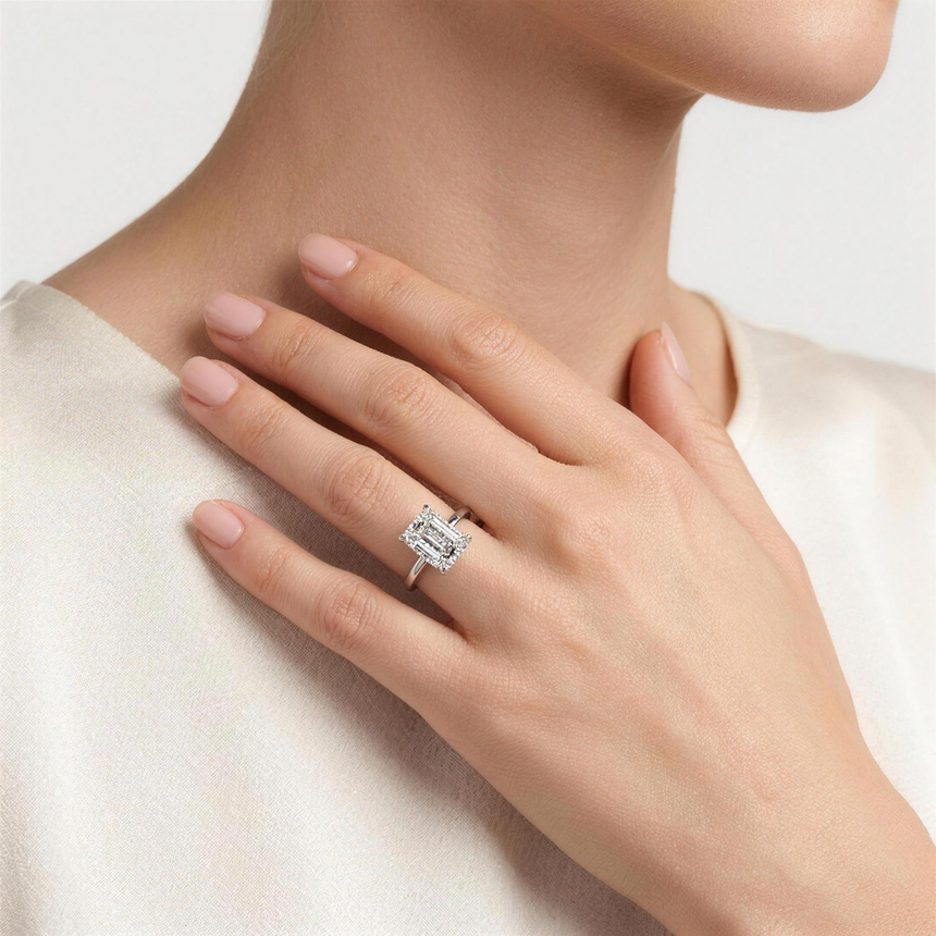 Emerald Solitaire Lab Grown Diamond Ring