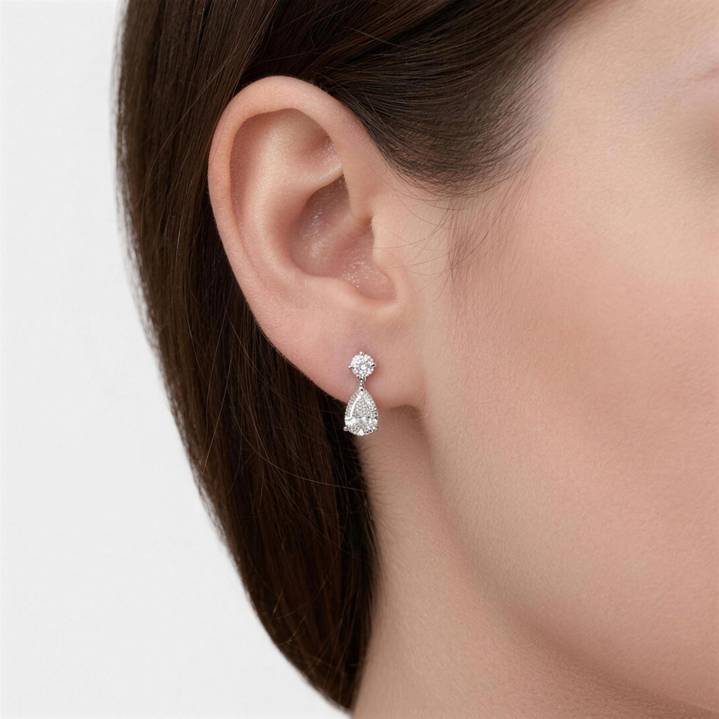 Round meets Pear Shaped Lab-Grown Diamond Dangling Stud Earrings