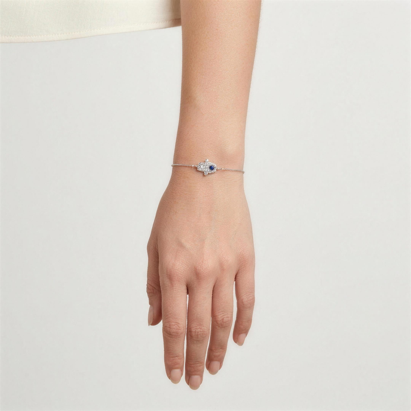 Diamond & Blue Sapphire Hamsa Bracelet