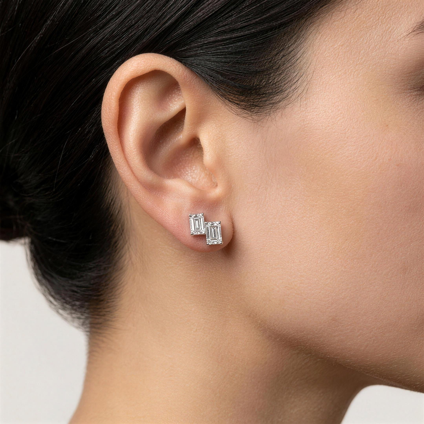 Twin Emerald Cut Lab-Grown Diamond Stud Earrings