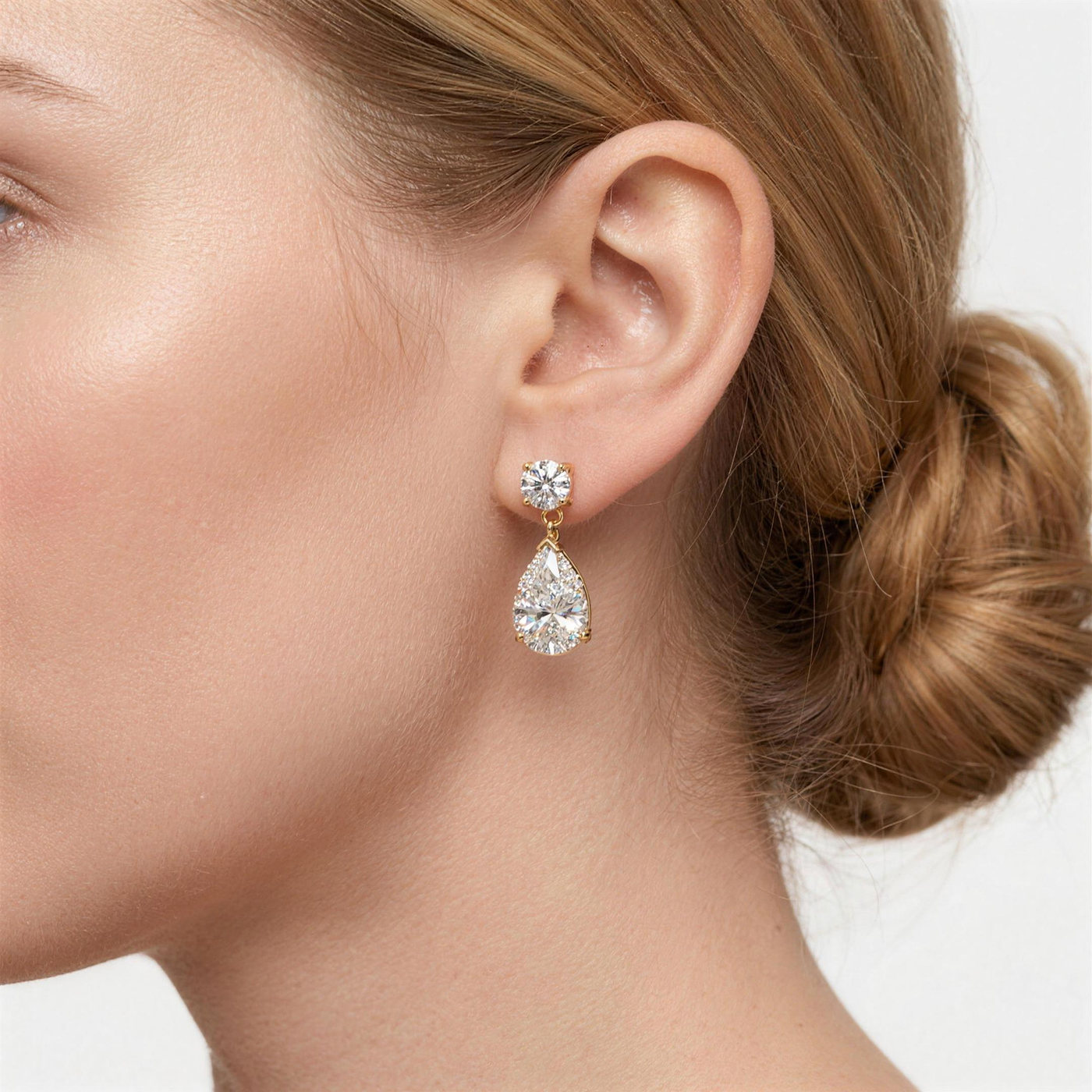 Round meets Pear Shaped Lab-Grown Diamond Dangling Stud Earrings