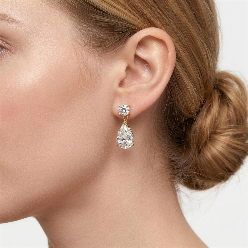 Round meets Pear Shaped Lab-Grown Diamond Dangling Stud Earrings
