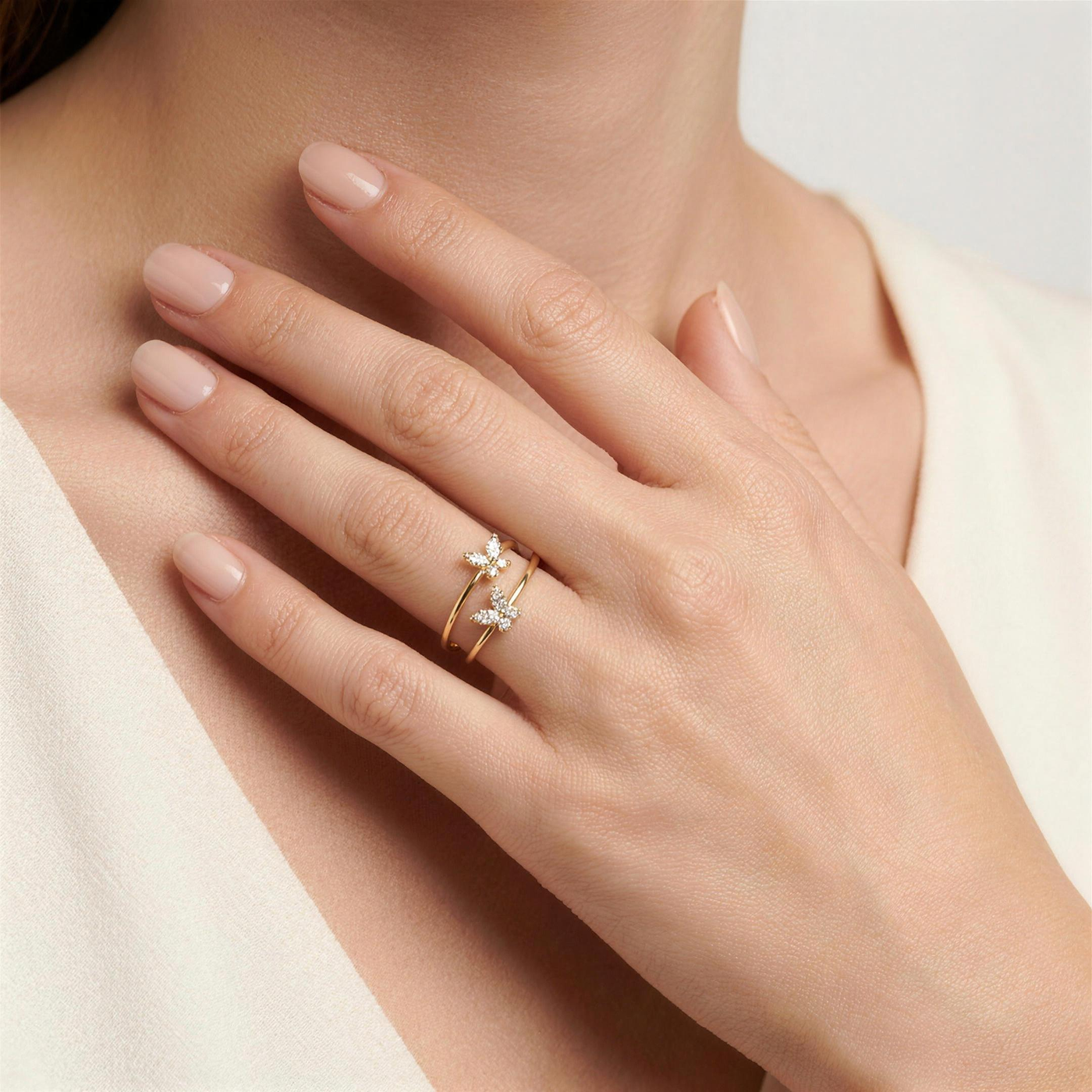 Two Butterfly Diamond Ring