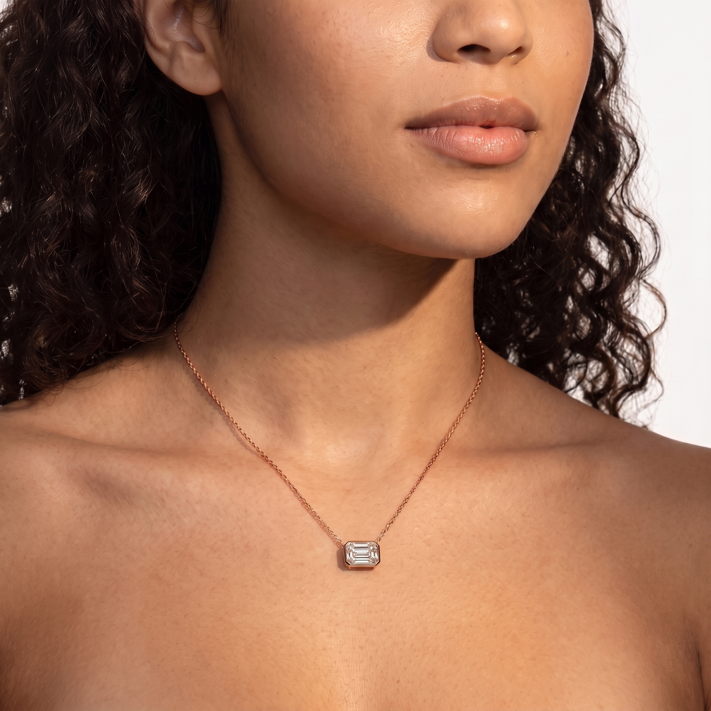 Emerald Lab Grown Diamond Bezel Necklace