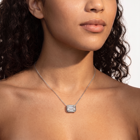 Emerald Lab Grown Diamond Bezel Necklace