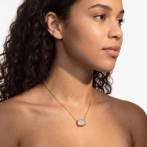 Emerald Lab Grown Diamond Bezel Necklace