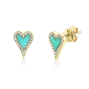 Composite Turquoise & Diamond Heart Stud Earring