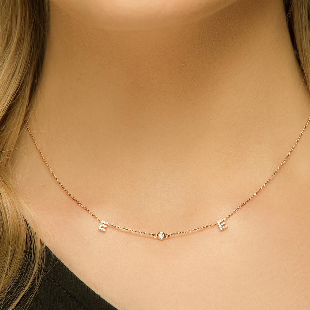 Bezel Dainty Diamond Letter Necklace