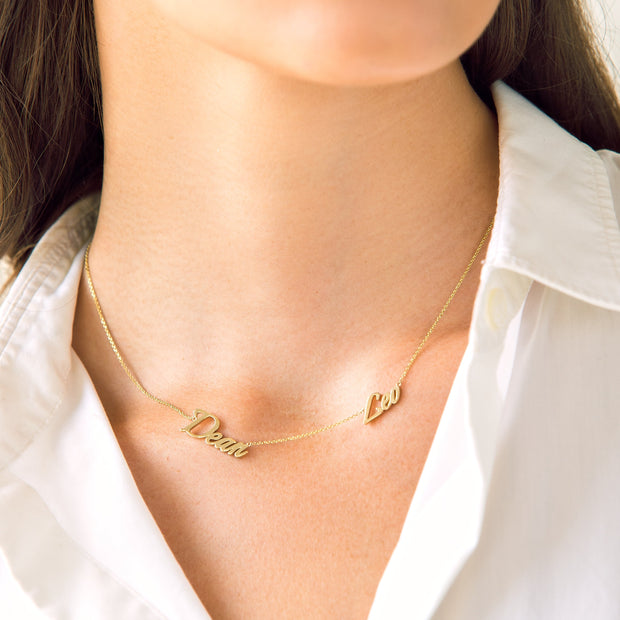 14k Gold Double Two Nameplate Necklace Two Name 14k Gold Nameplate